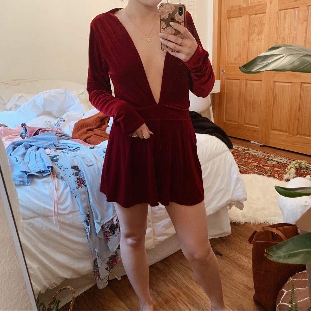Plunge Neck Velvet Romper - Picture 1 of 1